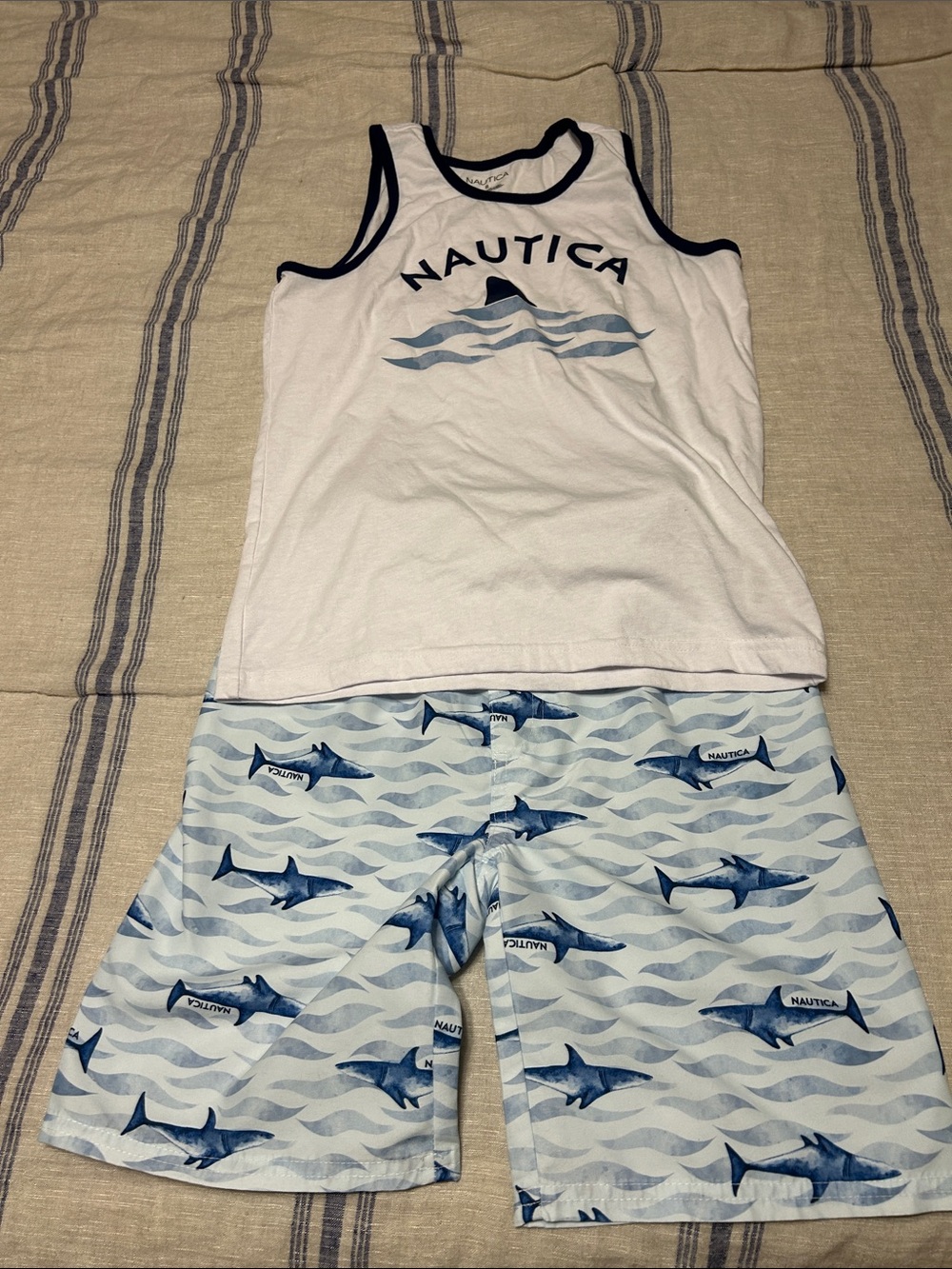 Nautica White & Blue Shark Tank Top and Shorts Pajama Set